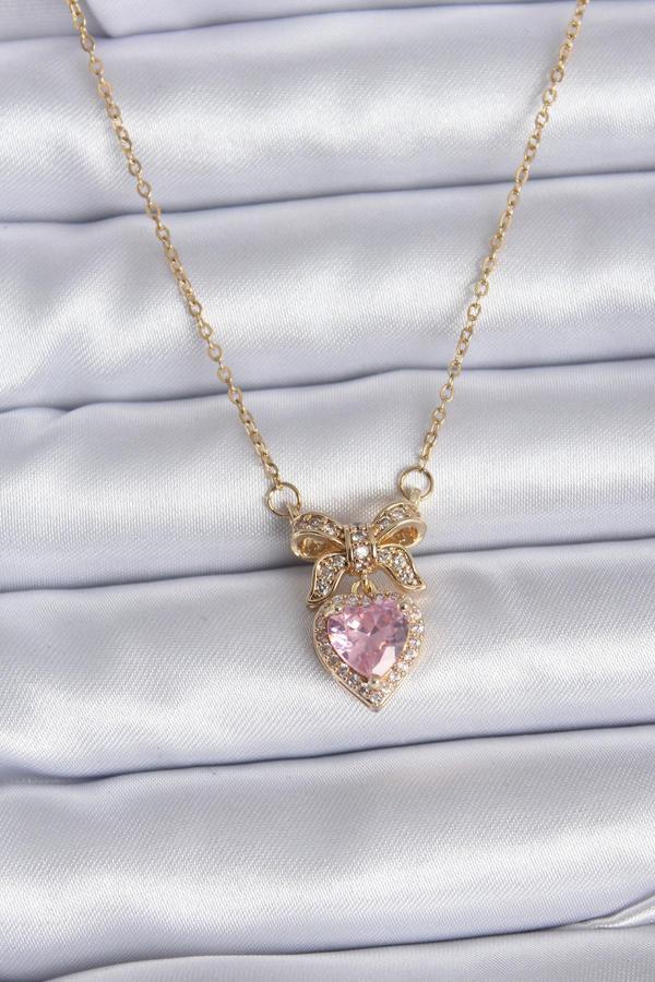 Celira Çelik Gold Zincir Kristal Kalp Model Zirkon Kadın Kolye - Image 1