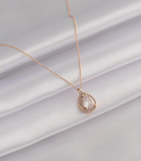 Celira Gold Renk Damla Model Zirkon Taşlı Kadın Kolye - Image 1