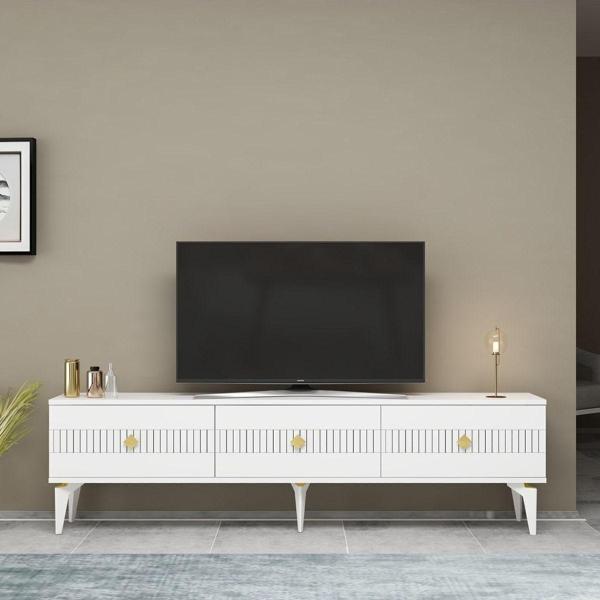 DemonteHome Mi̇dasdh Tv Stand (Alt Modül) Beyaz-Altin - Image 1
