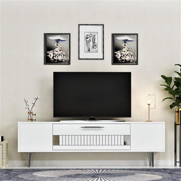 DemonteHome Fashiondh Tv Sehpasi Beyaz Gümüş - Image 1