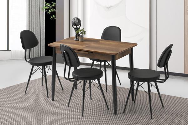 Açılır 60x100 Cm Mini Silva Ceviz Masa  4 Adet Ece Sandalye Takım - Image 1