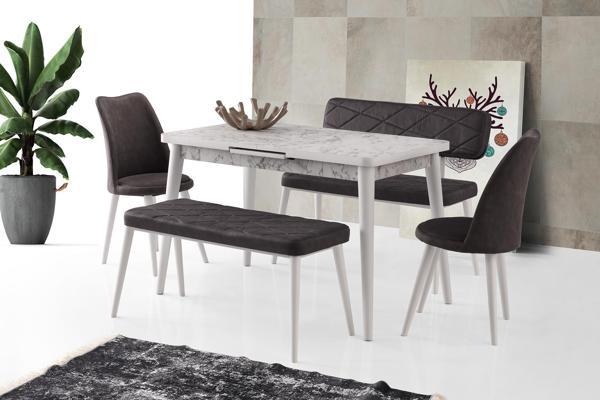 Açılır Silva Beyaz Mermer Masa  + Ekol Bench Takım - Image 1
