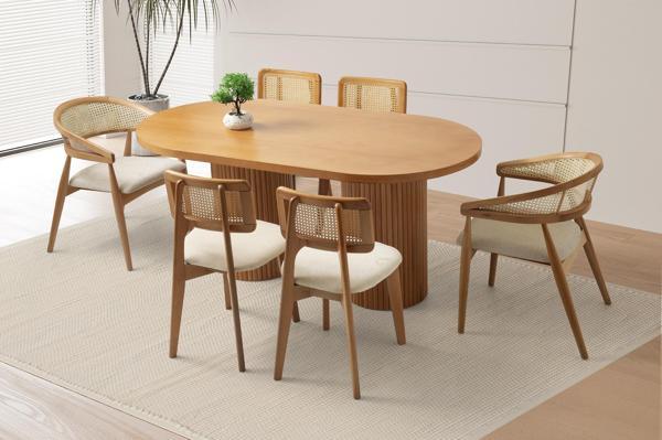 Orkide Oval Yemek Masası Takımı Gazel Sandalye Natural  (1 Masa 6 Sandalye ) - Image 1