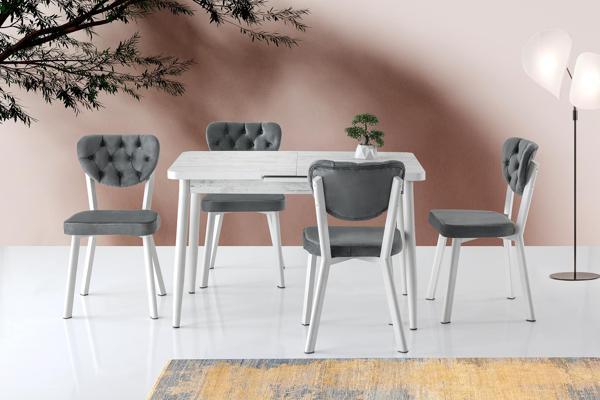 Silva Açılır  Masa Kristal +4 Adet Simge Metal Sandalye Takım  - Image 1