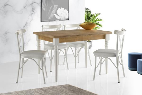 Smart Mercan Masa Safir Meşe +4 Adet Çapraz Sandalye Takım  - Image 1