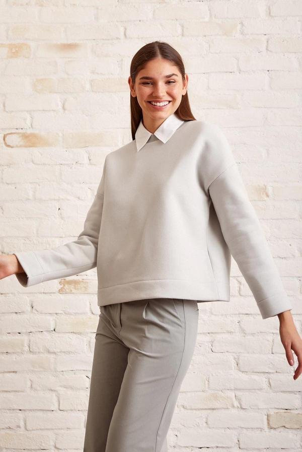 Bisiklet Yaka Oversize Sweatshirt Mavi - Image 1