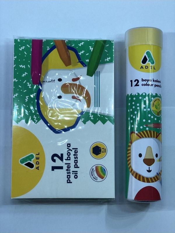 2'li Boyama Seti 1 Adet 12'li pastel Boya 1 Adet 12'li Tam Boya KuruBoya Metal Kutu - Image 1