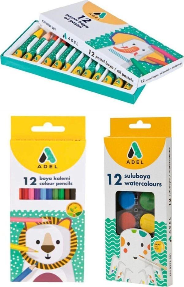 Adel Kalemcilik Suluboya+pastel Boya+kuru Boya 3lü Set - Image 1