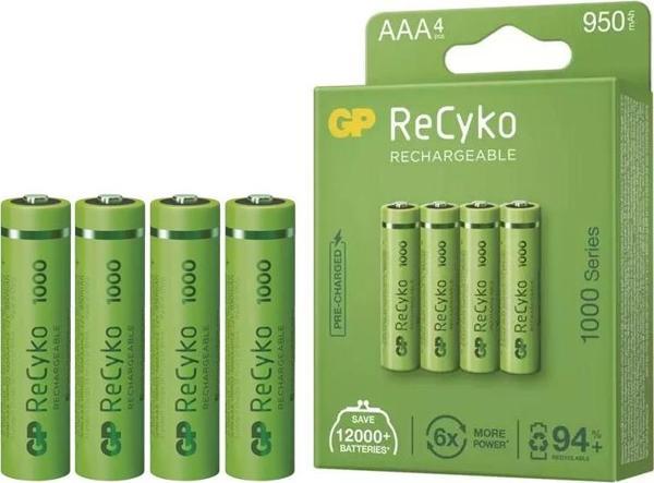 Gp Recyko 950 mAh AAA 4'lü Şarjlı İnce Kalem Pil GP100AAAHCE-2EB4 GPRHC103E001 - Image 1