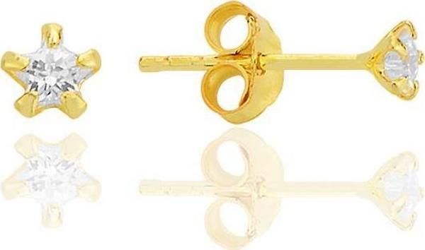 Gümüş zirkon taşlı, altın yaldızlı, yıldız kesim 3 mm tektaş küpe [barcode] - Image 1