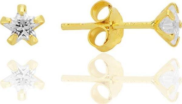 Gümüş zirkon taşlı, altın yaldızlı, yıldız kesim 4 mm tektaş küpe [barcode] - Image 1