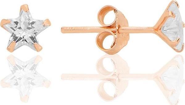 Gümüş zirkon taşlı, rose, yıldız kesim 5 mm tektaş küpe [barcode] - Image 1
