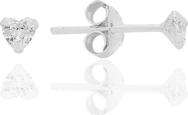 Gümüş zirkon taşlı, kalp kesim 3 mm tektaş küpe [barcode] - Image 1