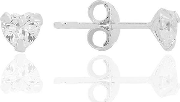 Gümüş zirkon taşlı, kalp kesim 4 mm tektaş küpe [barcode] - Image 1
