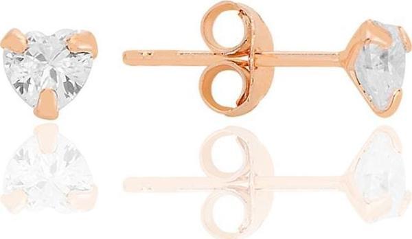Gümüş zirkon taşlı, rose, kalp kesim 4 mm tektaş küpe [barcode] - Image 1