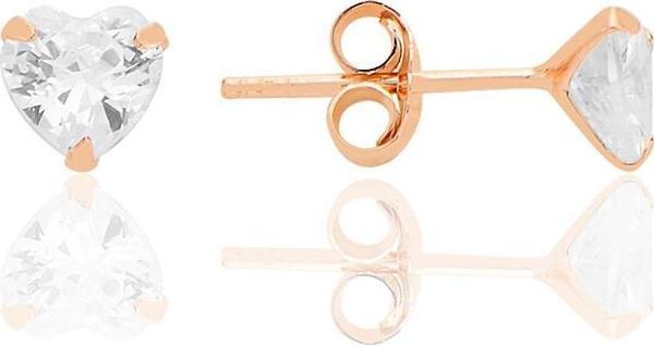 Gümüş zirkon taşlı, rose, kalp kesim 5 mm tektaş küpe [barcode] - Image 1