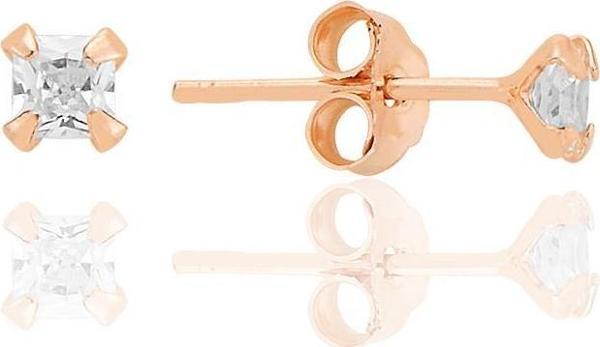 Gümüş zirkon taşlı,rose, kare (Prenses) kesim 3 mm tektaş küpe [barcode] - Image 1