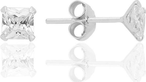 Gümüş zirkon taşlı, kare (Prenses) kesim 4 mm tektaş küpe [barcode] - Image 1