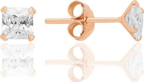 Gümüş zirkon taşlı,rose, kare (Prenses) kesim 4 mm tektaş küpe [barcode] - Image 1