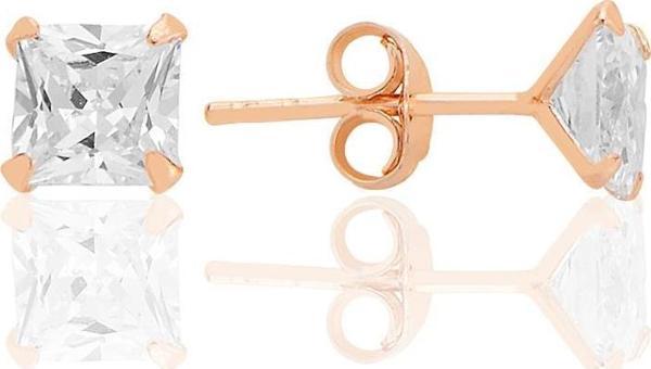 Gümüş zirkon taşlı,rose,kare (Prenses) kesim 5 mm tektaş küpe [barcode] - Image 1