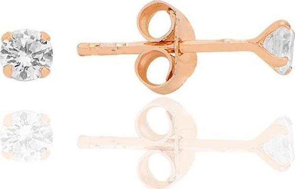 Gümüş zirkon taşlı,rose yuvarlak kesim 3 mm tektaş küpe [barcode] - Image 1