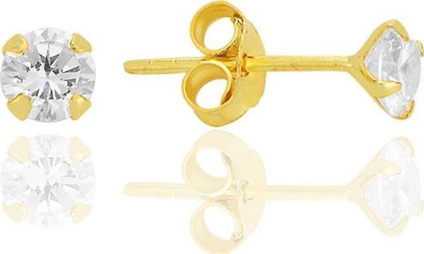 Gümüş zirkon taşlı,altın yaldızlı, yuvarlak kesim 4 mm tektaş küpe [barcode] - Image 1
