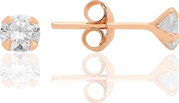 Gümüş zirkon taşlı,rose yuvarlak kesim 4 mm tektaş küpe [barcode] - Image 1