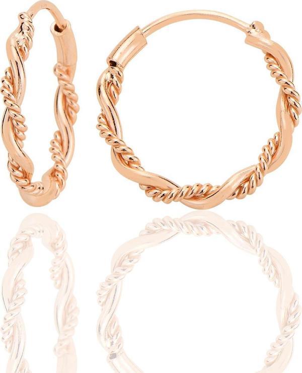 Gümüş rose işlemeli çift burgulu 18 mm halka küpe [barcode] - Image 1