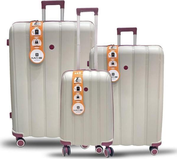 MÇS 3lü Set Kırılmaz Silikon Seyahat Valizi Bavulu V305 Kemik/Mürdüm - Image 1