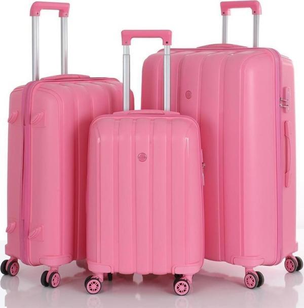 MÇS 3lü Set Kırılmaz Silikon Seyahat Valizi Bavulu V305 Pembe - Image 1