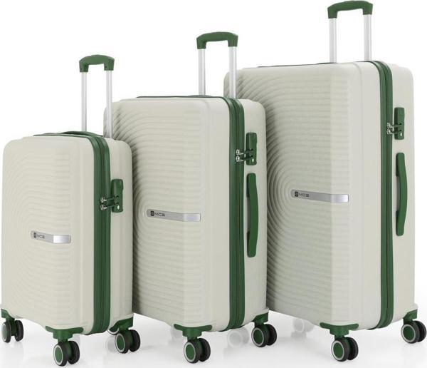 MÇS 3lü Set Kırılmaz Silikon Seyahat Valizi Bavulu V374 Kemik/Haki - Image 1