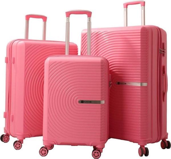 MÇS 3lü Set Kırılmaz Silikon Seyahat Valizi Bavulu V374 Pembe - Image 1