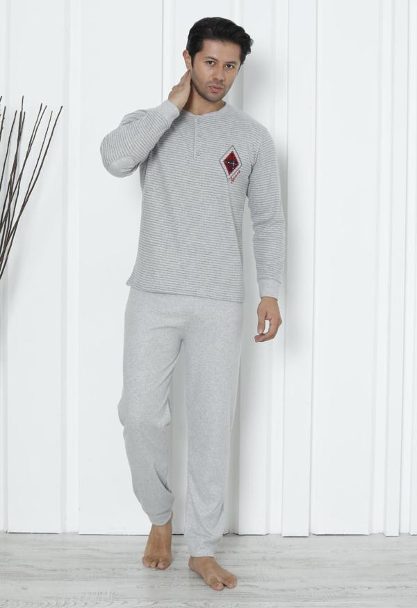 Falkom 5006 İnterlok Kalın Kışlık Çizgili Erkek Ev Pijama Takımı - Image 1
