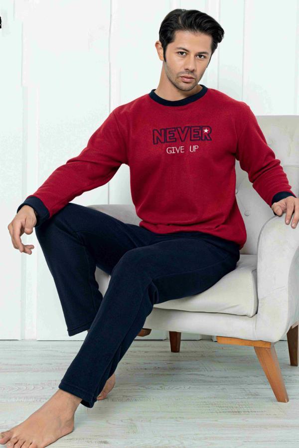 Falkom 7203 Yazılı Nakışlı Polar Kışlık Erkek Pijama Takımı Uyku Takımı - Image 1