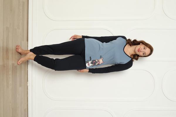 Fawn 04-3024 İnterlok Kumaş Minnoş Kedili Kışlık Ev Kadın Pijama Takımı - Image 1