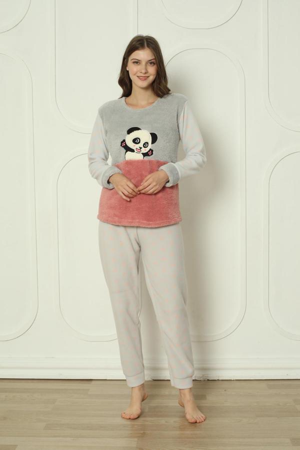 Fawn 04-3308 Peluş Welsoft Polar Kışlık Yumoş Pandalı Kadın Pijama Takımı - Image 1