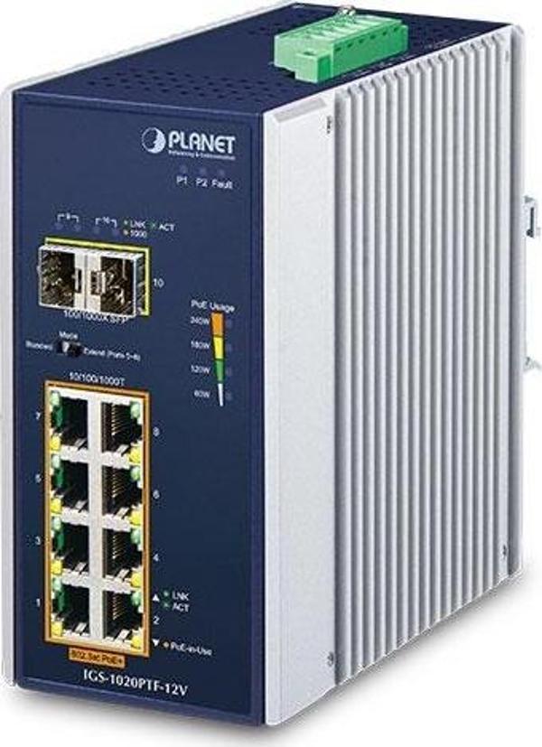 Endüstriyel Yönetilemeyen PoE+ Switch (Industrial Unmanaged PoE+ Switch) 8-Port 10/100/1000T IEEE 802.3at/af PoE+ Inject - Image 1