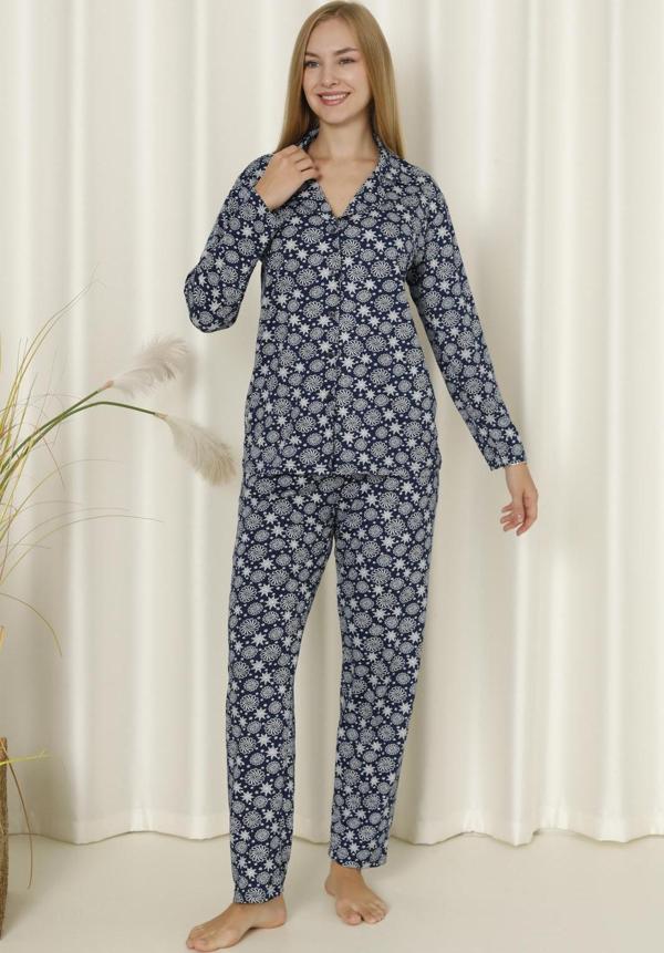 Mirano 9504 Milan Yumuşak Kumaş Boydan Düğmeli Uzun Kollu Kadın Pijama Takımı - Image 1