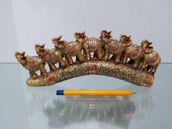 7'li Altın Renk Fil Dekoratif Biblo Büyük 28Cm - Image 1
