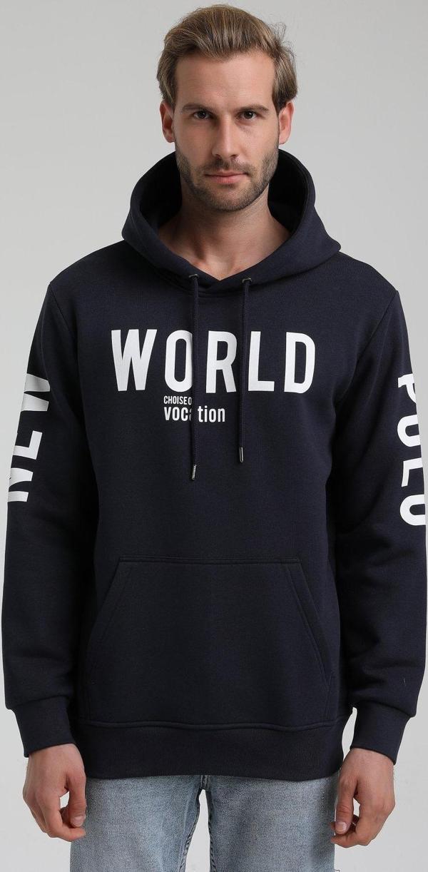 New World Polo Kapüşonlu Lacivert Slim Fit Hoodie 22FWM64035 - Image 1