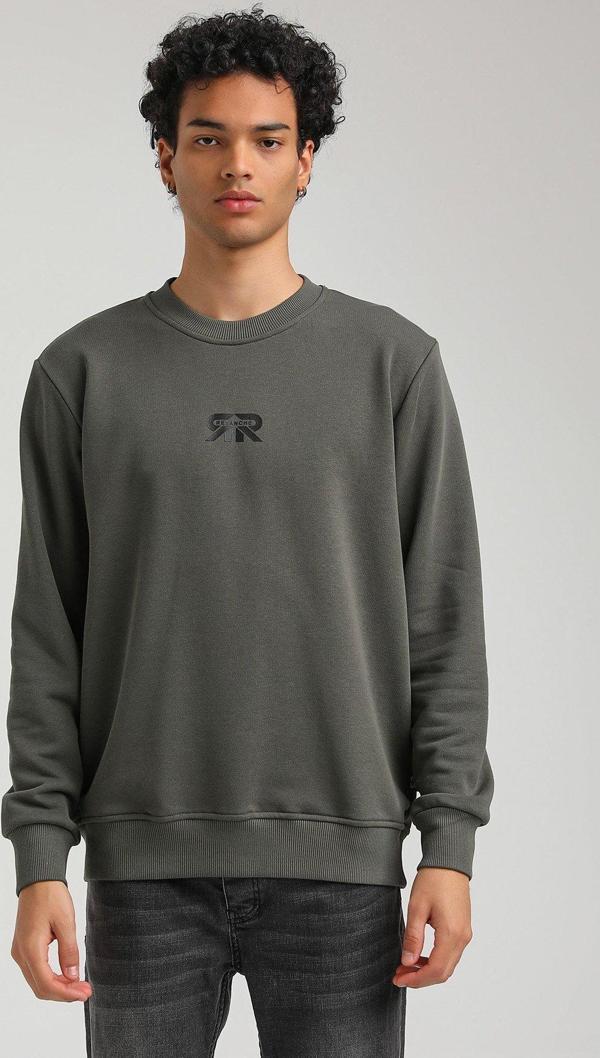 Bisiklet Yaka Haki Regular Custom Sweatshirt 23FWM60143 - Image 1