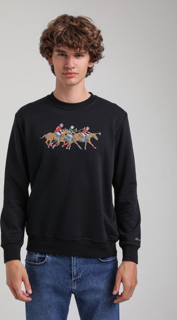 Bisiklet Yaka Lacivert Regular Custom Sweatshirt 23FWM60144 - Image 1