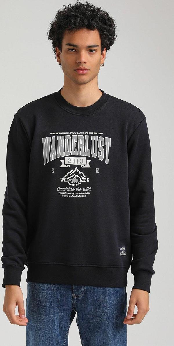 Bisiklet Yaka Lacivert Slim Fit Sweatshirt 23FWM60146 - Image 1