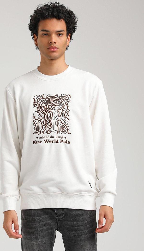 Bisiklet Yaka Ekru Slim Fit Sweatshirt 23FWM60153 - Image 1