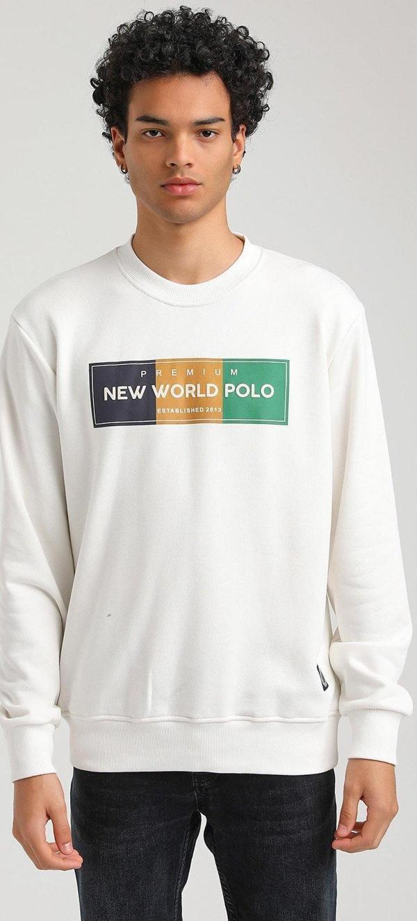 Bisiklet Yaka Ekru Slim Fit Sweatshirt 23FWM60155 - Image 1