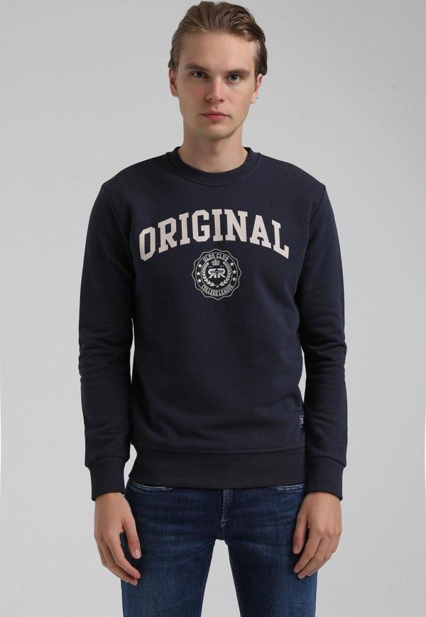 New World Polo Bisiklet Yaka Lacivert Slim Fit Sweatshirt 22FWM60132 - Image 1