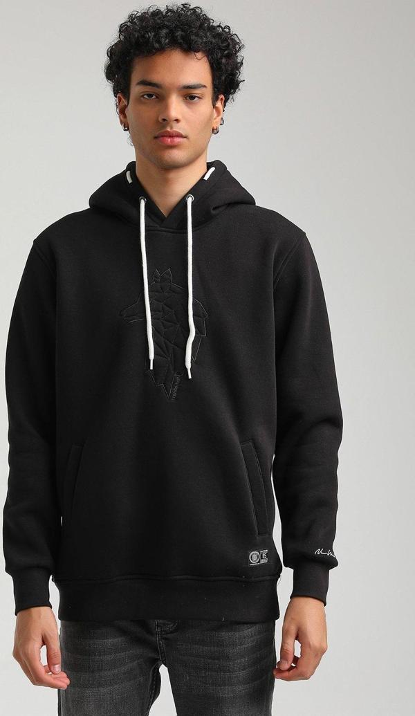 Kapüşonlu Siyah Slim Fit Hoodie 23FWM64041 - Image 1