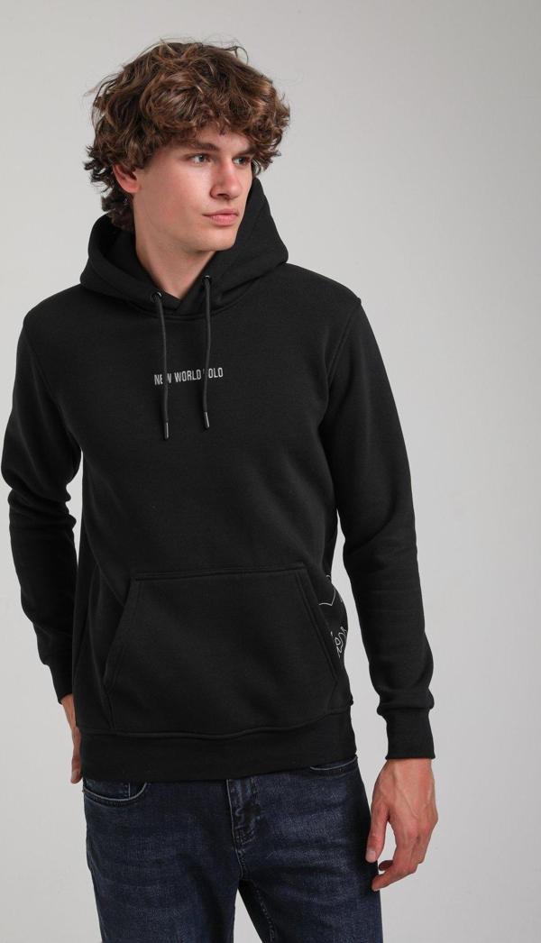 Kapüşonlu Siyah Slim Fit Hoodie 23FWM64044 - Image 1