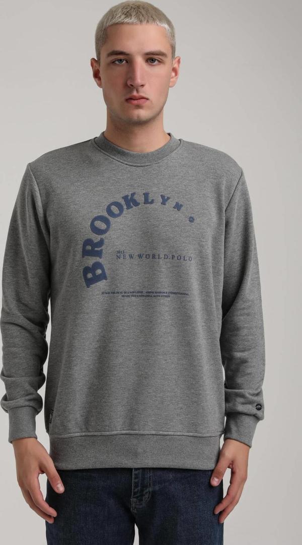 Bisiklet Yaka Gri Melanj Slim Fit Sweatshirt 24FWM60172 - Image 1