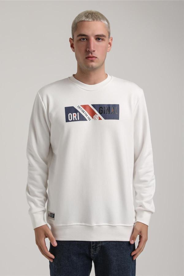 Bisiklet Yaka Ekru Slim Fit Sweatshirt 24FWM60184 - Image 1